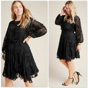 Anthropologie Mare Mare Amal Textured Embroidered Floral Mini Dress Black